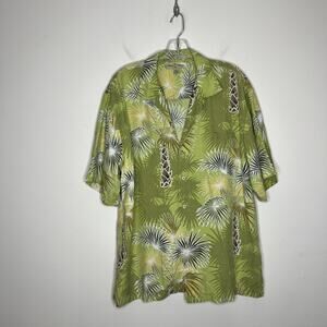 Tommy Bahama Mens Silk Tropical Shirt Size Large Short Sleeve Loop Collar Cruise